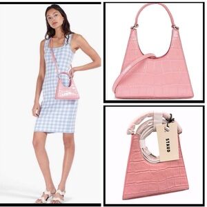 NWT STAUD Mini Rey Croc-Embossed Cross Body Bag in Geranium Pink